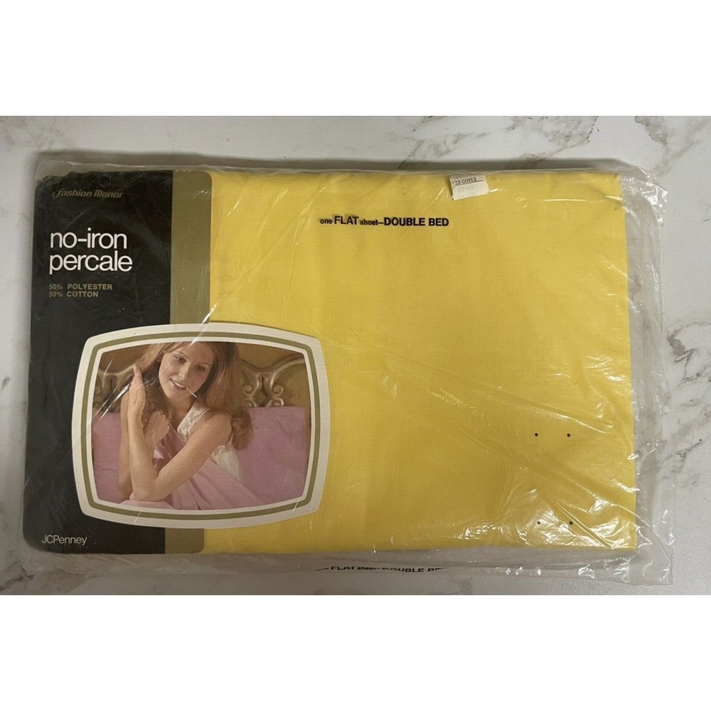 Vintage JC Penney Fashion Manor Double Bed‎ Yellow Flat Sheet New in Package